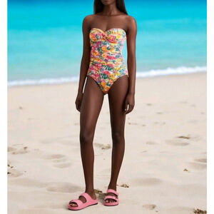 NEW Anne Cole Sz 6 Twist Front Shirred One Piece Swimsuit Bold Floral